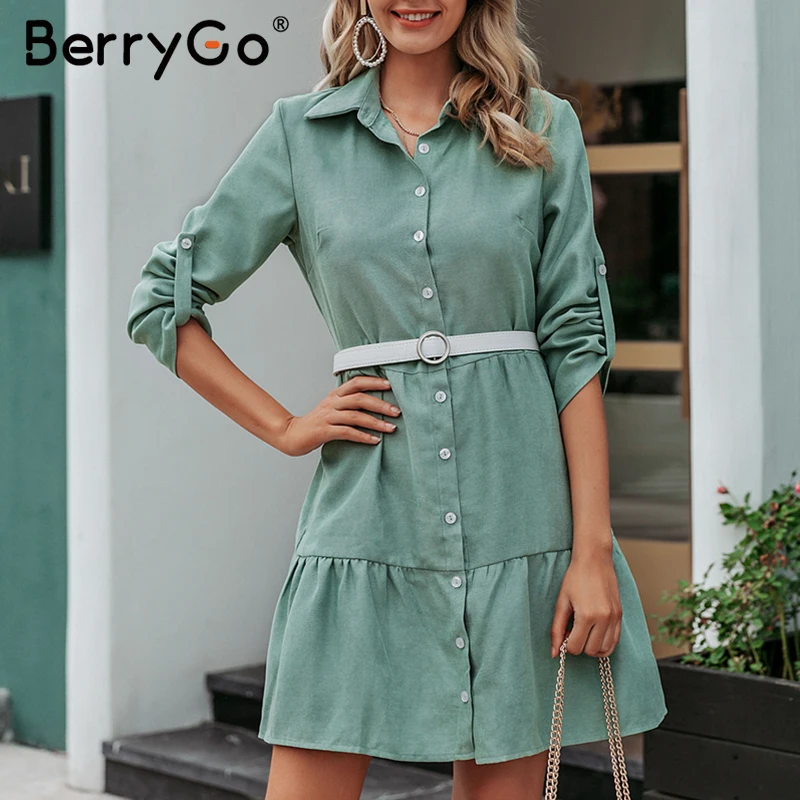 Женское ТРАПЕЦИЕВИДНОЕ платье рубашка BerryGo однотонная Повседневная Блузка с