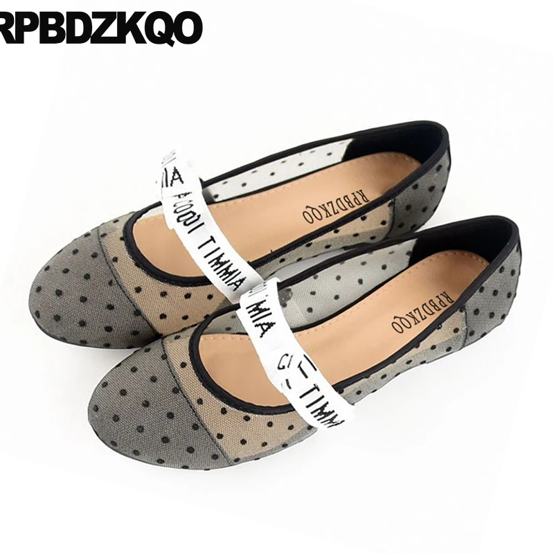 Дизайнерские тканевые балетки Мэри Джейн с круглым носком и бантом сетчатые