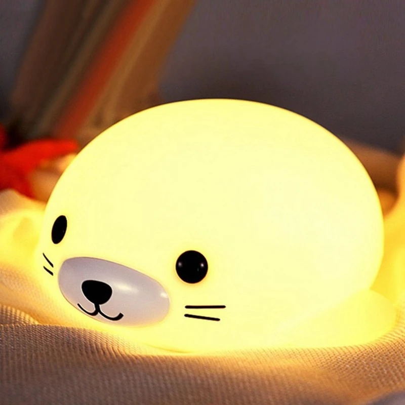 

LED Seal Night Light Dimmable Body Bedside Bedroom Night Lamp Touch Sensor Light Kids Gift Animal Cartoon Decorative Living Room