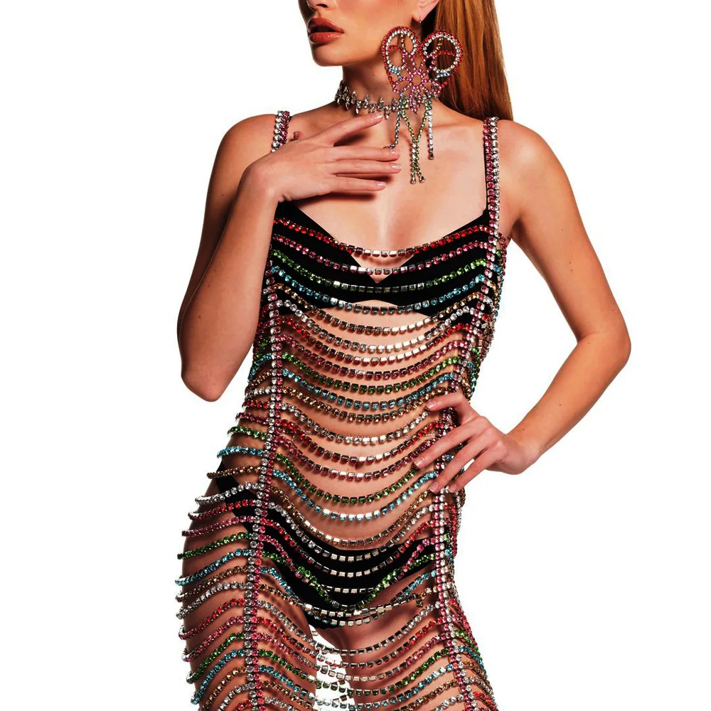 

Color Diamond Chain Sexy Body Multilayer Full Drill Jumpsuits Body Chain