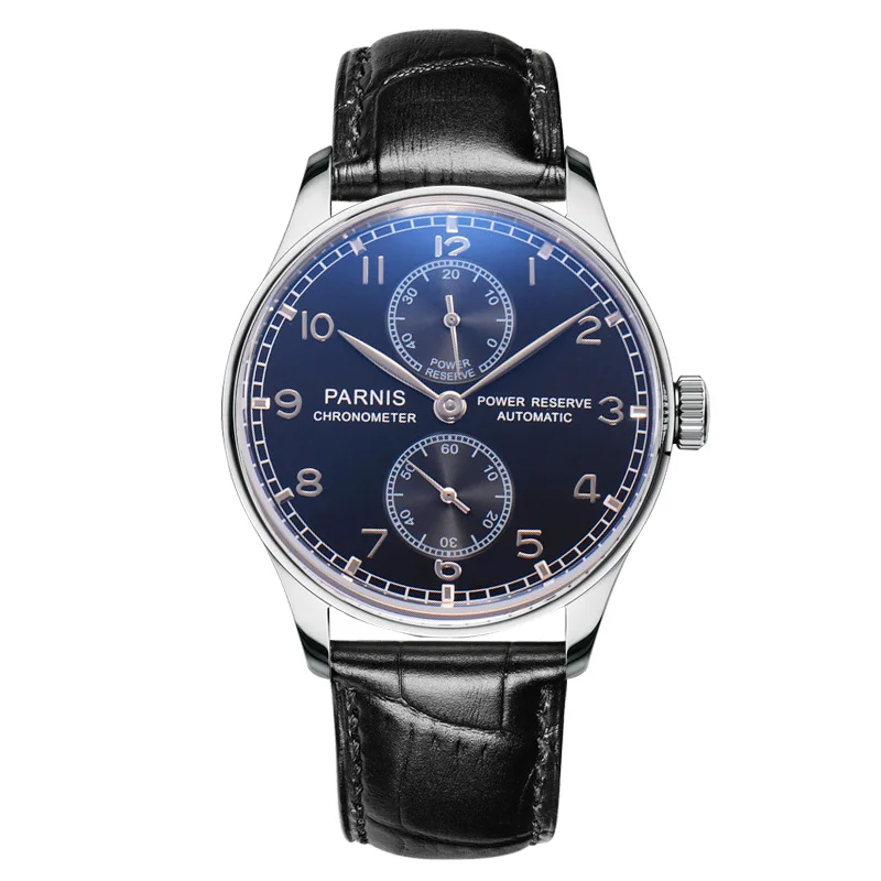 3 Parnis 43mm Silver Case Automatic Mechanical Men's Watch Power Reserve Black Leather Strap Men Watches heren horloge Luxury - Цвет: 3