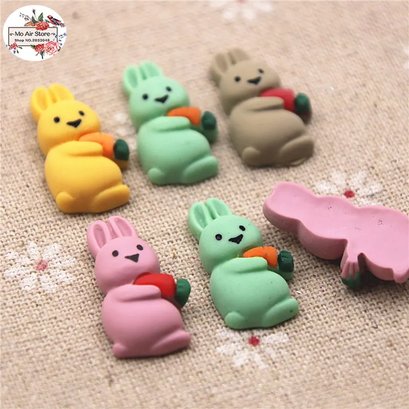 10 шт. милый мультяшный кролик из смолы разных цветов с плоской задней стороной