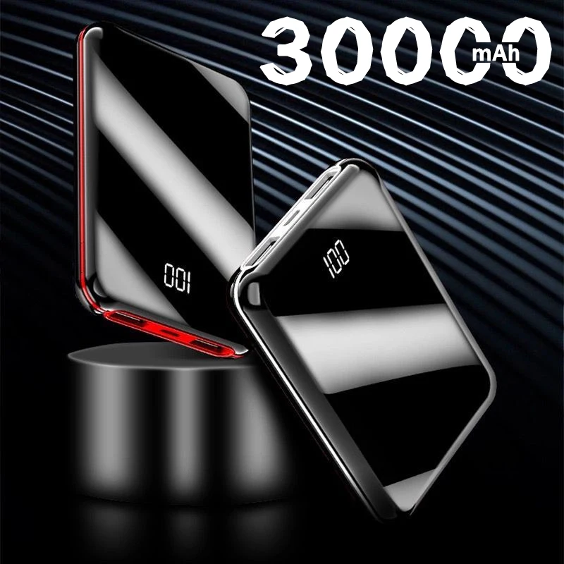 Мини Мощность банка 30000 мА/ч ультра тонкий банк полное зеркальное Экран цифровой