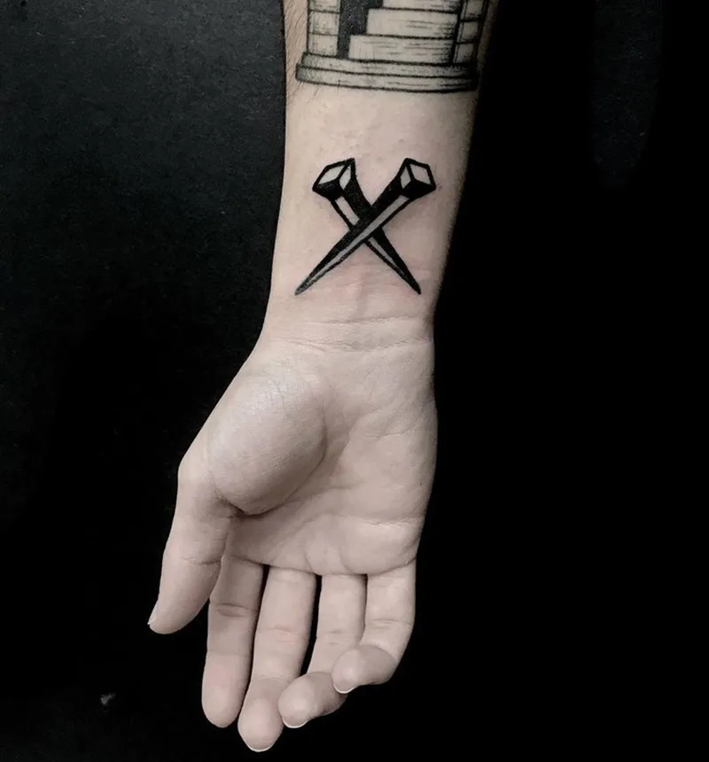 

Black Cross Nail Waterproof Tattoo Stickers Legs For Arm Women Men Fashion Fake Tatto Body Art Decals