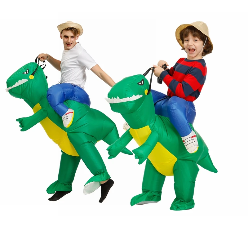 Для родителей и детей зеленый динозавр надувная одежда полубоди T-REX костюм для