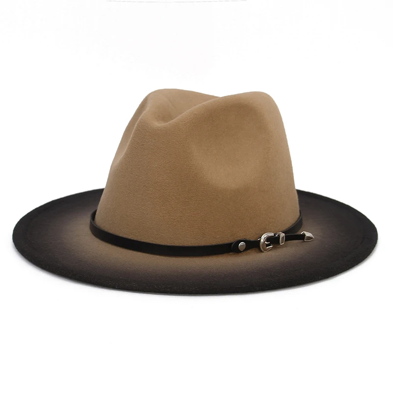 

2021 Fashion Fedora Hat For Women Chapeau Gradient Hats For Men Simple Wide Brim Female Caps Autumn Winter Top Jazz Cap