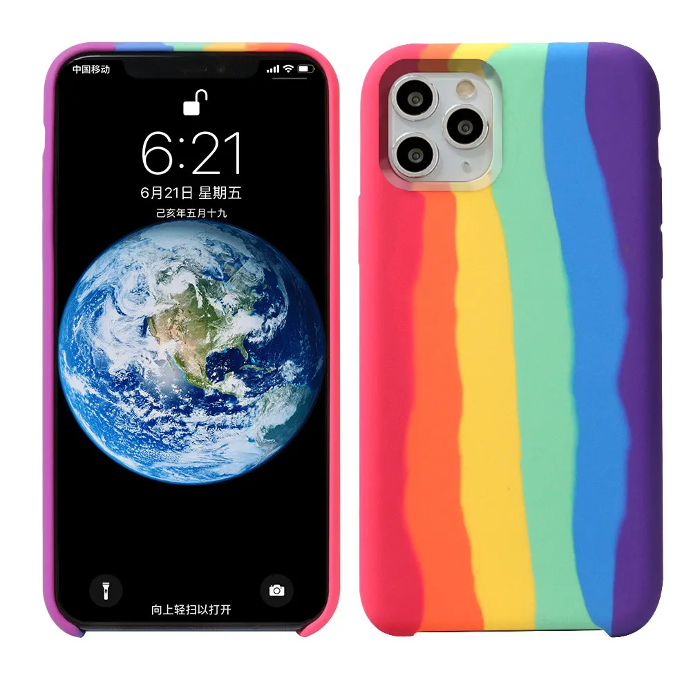 Радужный жидкий силиконовый чехол для телефона iPhone 11 Pro MAX X XS XR гелевый резиновый