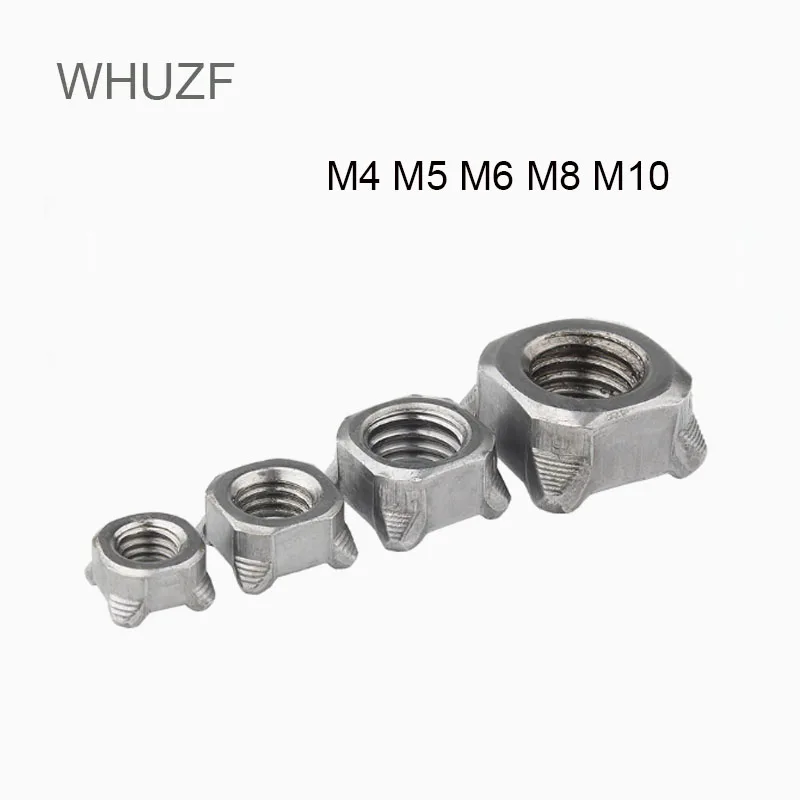 WHUZF Бесплатная доставка 20/50/100 шт. квадратные сварочные гайки 304 A2 сварочные гайки из нержавеющей стали M4 M5 M6 M8 M10