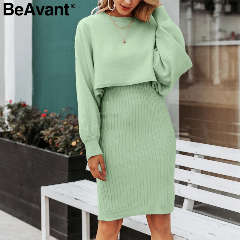 Женское трикотажное платье свитер BeAvant однотонное облегающее пуловер для работы
