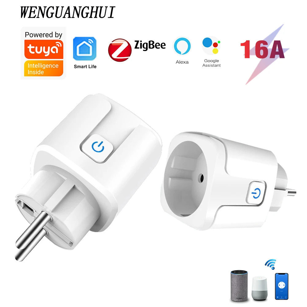 Tuya Zigbee EU smart socket plug for hub gateway, Smart Home wireless remote control app power monitor outlet for Google Alexa