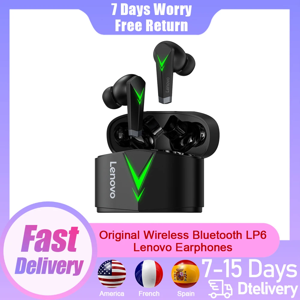 

Original LP6 Lenovo Earphones Video Game Wireless Bluetooth TWS headphones No Delay Listening with microphone headset gamer