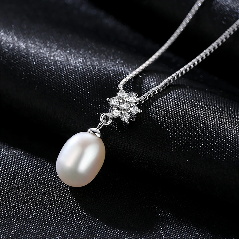 DOTEFFIL New Arrivals Necklace Natural Freshwater Pearl Pentagonal Pendant 925 Solid Silver Jewelry Women Gift | Украшения и
