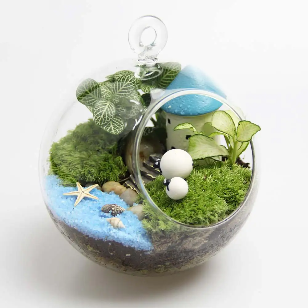 Горячая Прозрачное стекло круглая подвесная гидропонная ваза контейнер офисный