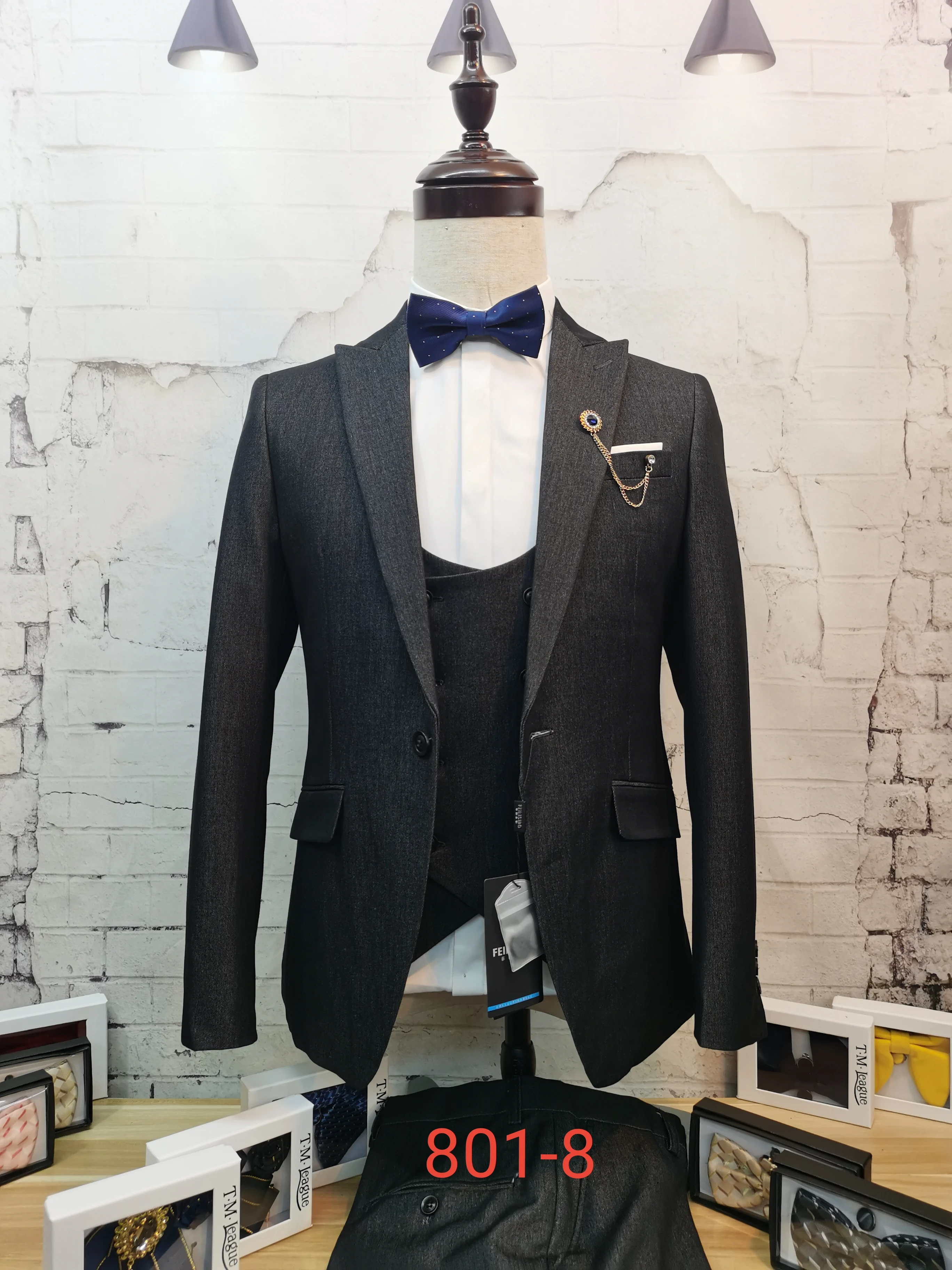 

3 PIECE SET ADULT MENS SLIM FIT SUIT CHARCOAL Grey Polman Quality Brand suit England style Gentleman Wedding Groomsmen Costume