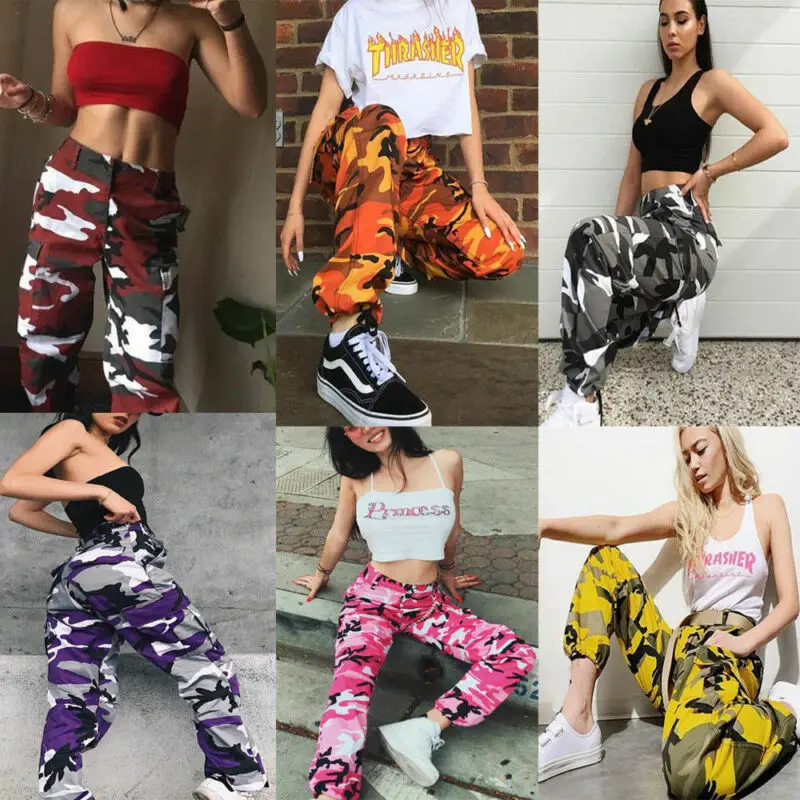Женские камуфляжные брюки-карго с завышенной талией длинные капри в стиле
