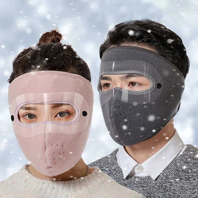 Unisex Winter Warm Mask Face Shield Cycling Caps for Outdoor Fishing Breathable Mask with HD Anti-fog Goggles Fleece Warm Scarf