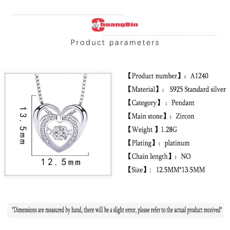 

Genuine S925 sterling silver Shake Heart-shaped pendant Korean personality zircon ladies gift fashion Creativity pendant jewelry
