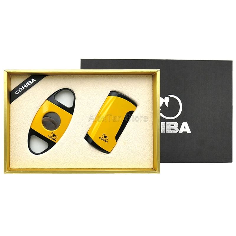 COHIBA креативный 50-й юбилей сигары для сигарет; защита от ветра зажигалка 2 фонарь Jet Limited зажигалки резак Бизнес Подарочный набор