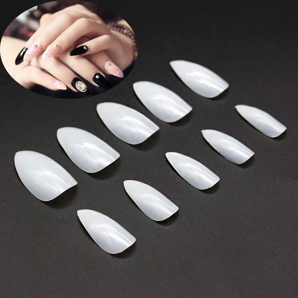 500 шт. полностью накладные ногти из акрила с овальным миндалем и острым носком