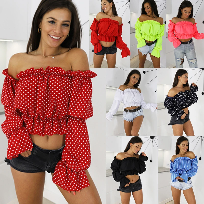 Женская блузка в горошек с вырезом лодочкой|Блузки| |