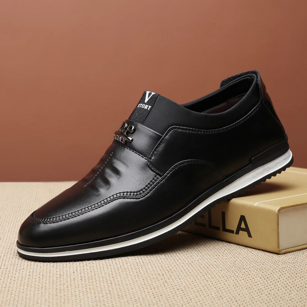 Monstceler Fashion Pu Leather Men's Loafers British Style Men Cowhide Shoes Slip On Male Casual Driving Flats Black Navy M6005 | Обувь