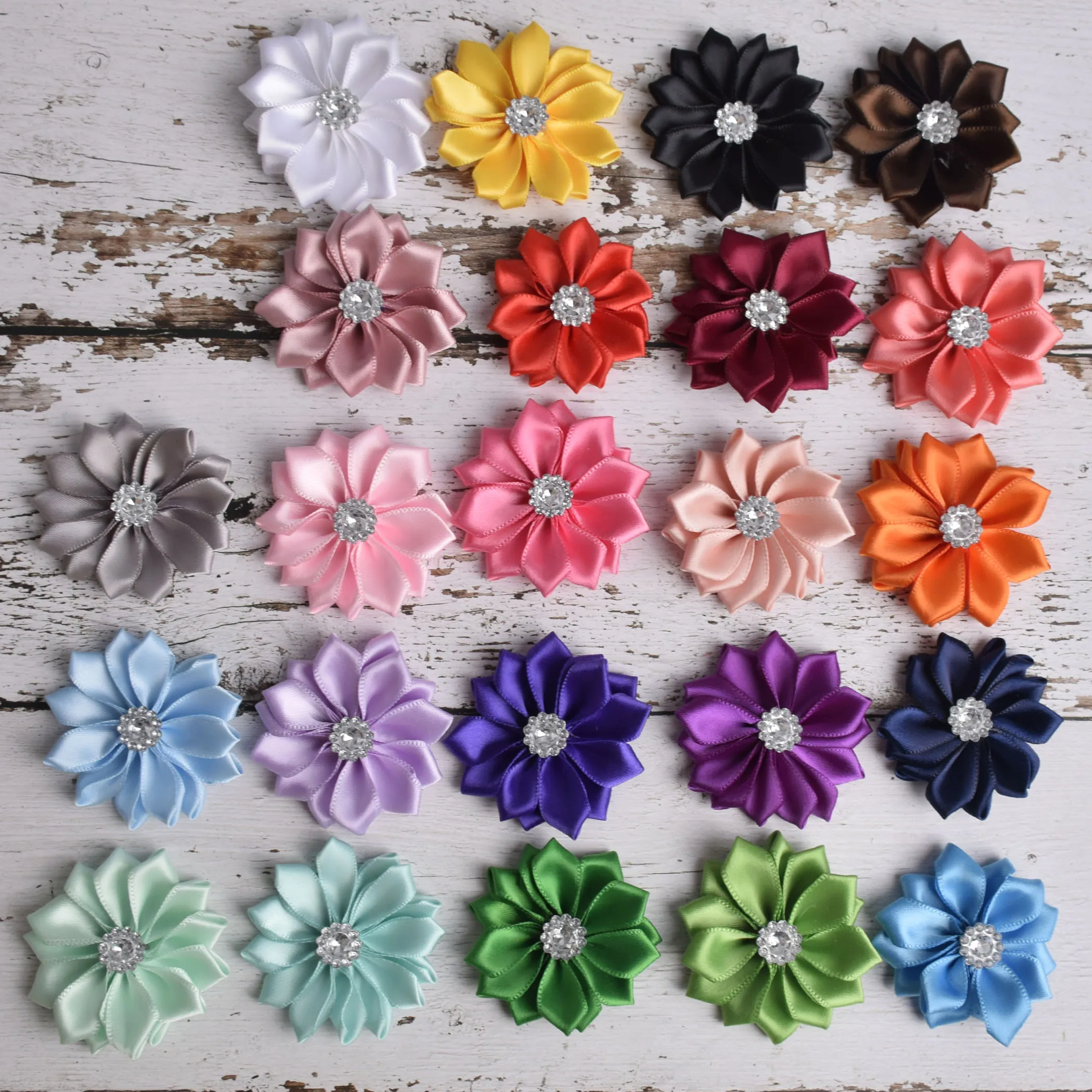 10 шт. 5 см ручная работа атласная лента цветы со стразами ткань для Аппликации