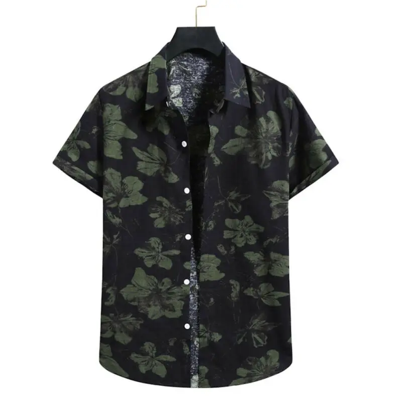 

Men's Casual Shirt Button Down Slim Fit Short Sleeve Floral Print Shirts Beach Holiday Style Summe 2021 Fashion Clothes for Man