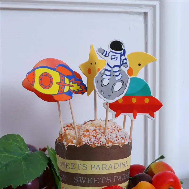 72PCS Cake Decorations Creative Toppers Spaceman Shape Dessert Decoration Card Aviation Theme Party Supplies | Дом и сад