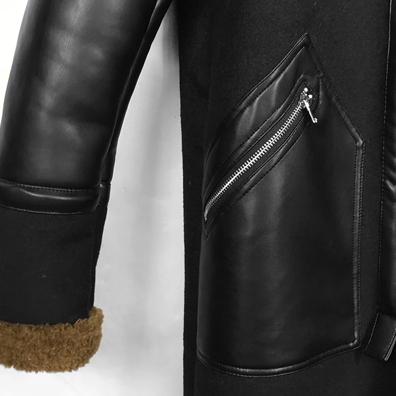 Мужская Меховая куртка средней длины из искусственной кожи ягненка с капюшоном