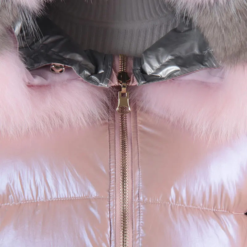 Зимние плотные теплые пуховики и куртки женские с капюшоном из лисьего меха