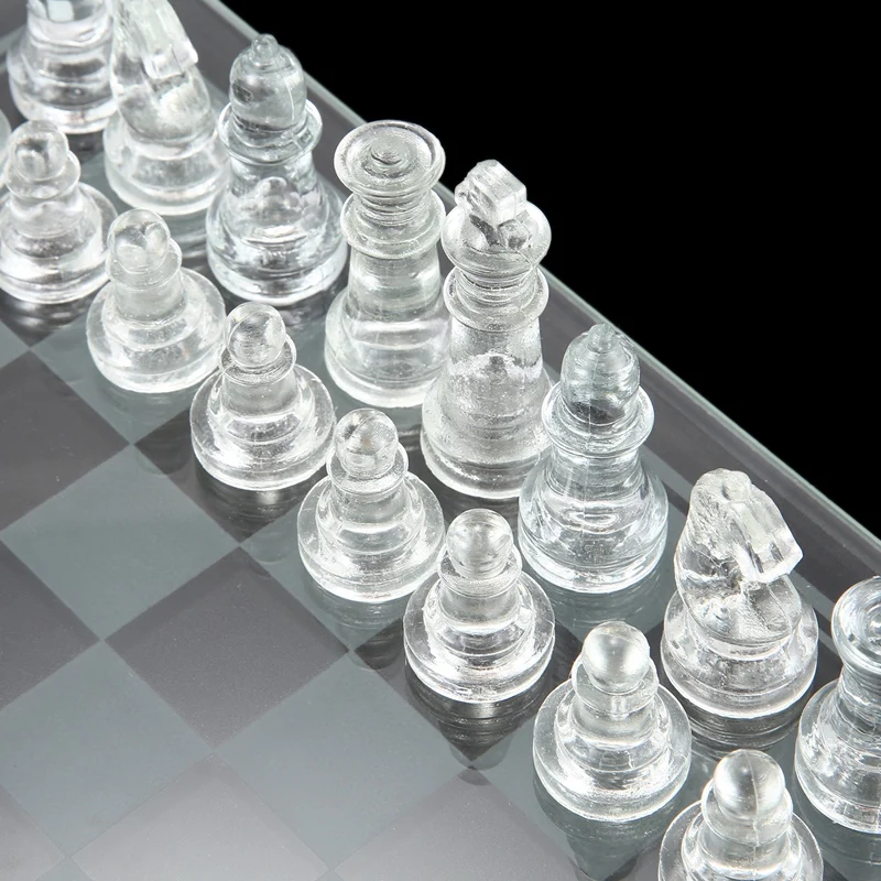 

8 Inch International Chess Game,Complete Glass Chess Set 32 Pieces Game & Board Play