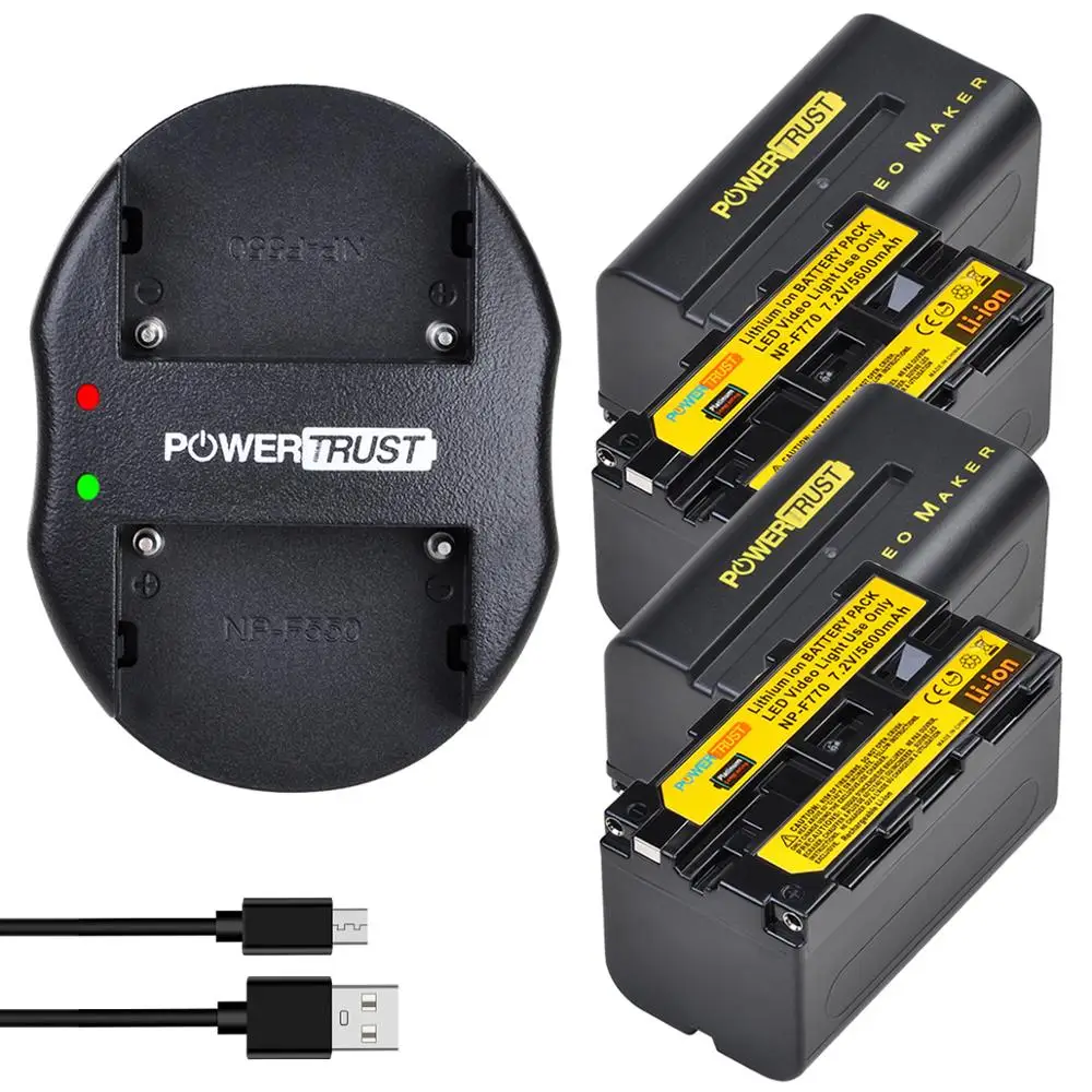 PowerTrust NP-F750 NP-F770 NPF750 Battery+USB Dual Charger for Yongnuo Godox LED Video Light YN300Air II YN300 III YN600 L132T