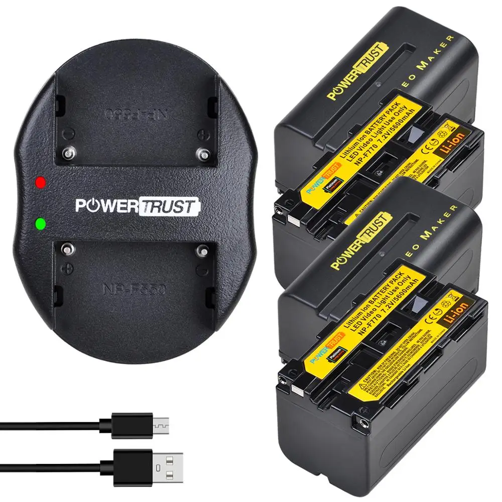 Аккумулятор PowerTrust NP-F750 NP-F770 NPF750 + двойное зарядное устройство USB для Yongnuo Godox LED Video светильник YN300Air II YN300 III YN600 L132T