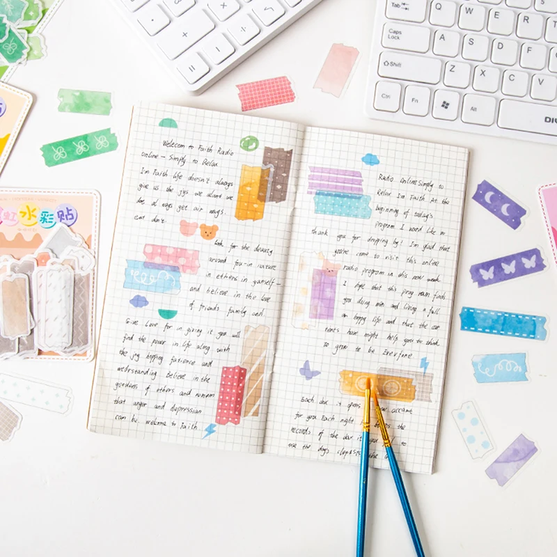 

45pcs Washi Paper Fresh Assorted Rainbow Watercolor Decor Stickers For Diary