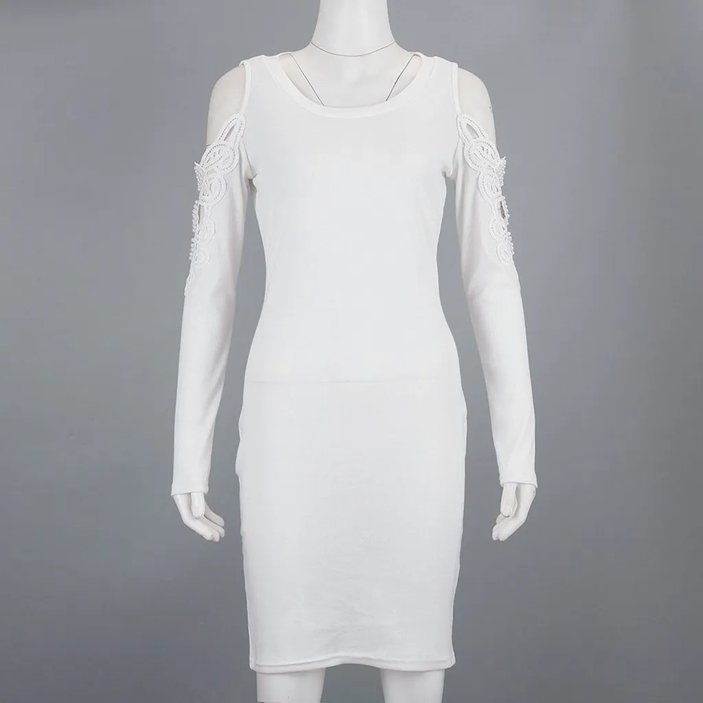 Женское платье мини с длинным рукавом круглым вырезом|Женские платья| |