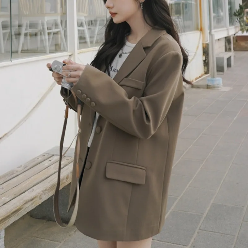 

SHENGPALAE Korea Chic Suit jacket Women Autumn New Long Sleeve Brown single breasted Loose blazer Fashion female 2021 5E2386