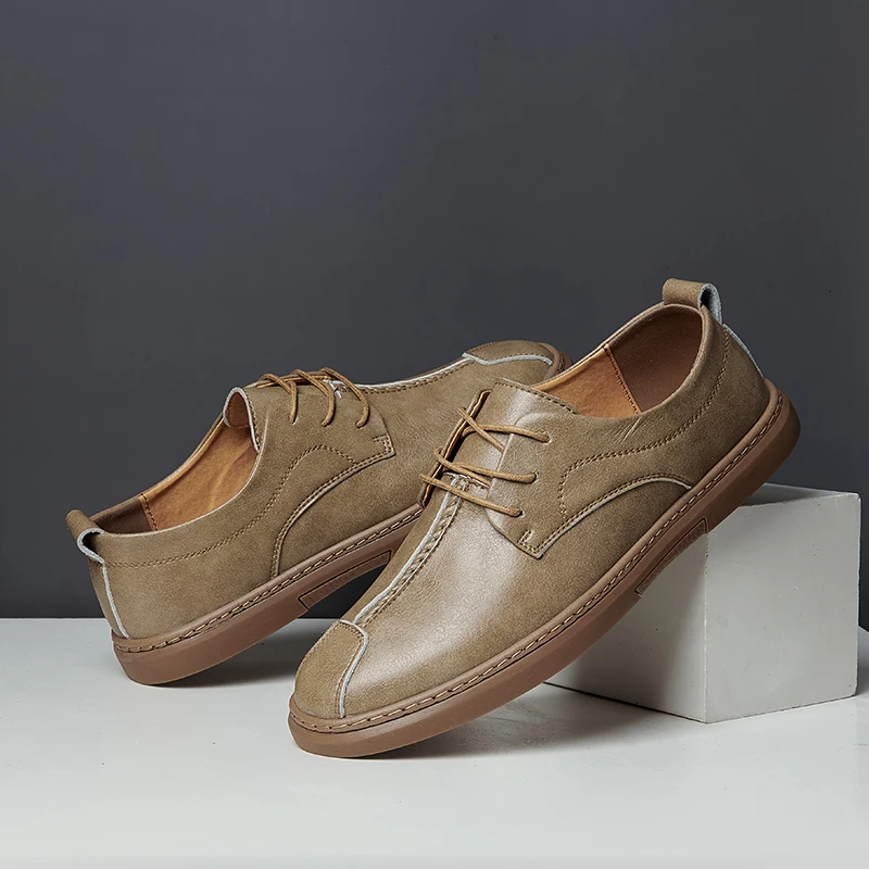 

Мужские кожаные туфли, модные мягкие кожаные тканевые дышащие Туфли-оксфорды, британские тренды, Повседневные Удобные туфли Martin с низким ве...