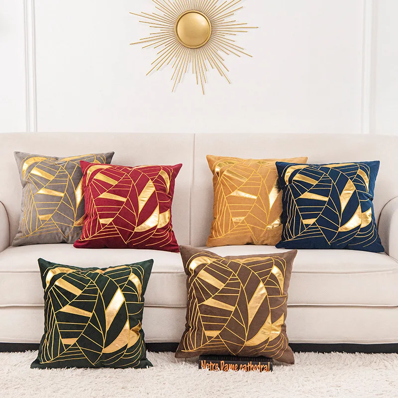 Golden Bronzing Thicken Velvet Cushion Cover 20201 New Year Hotel Decorative Geometric Leaves Throw Pillowcase Sofa Room Decor