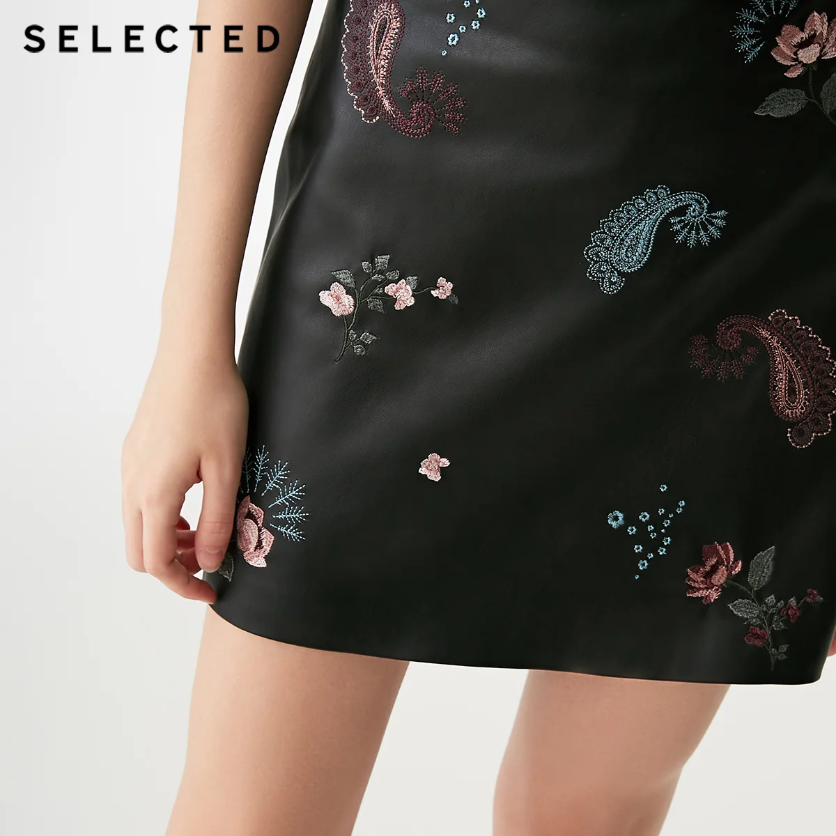 Отборный вышитый узор A lined PU юбка S | 41846S502|Женские юбки|