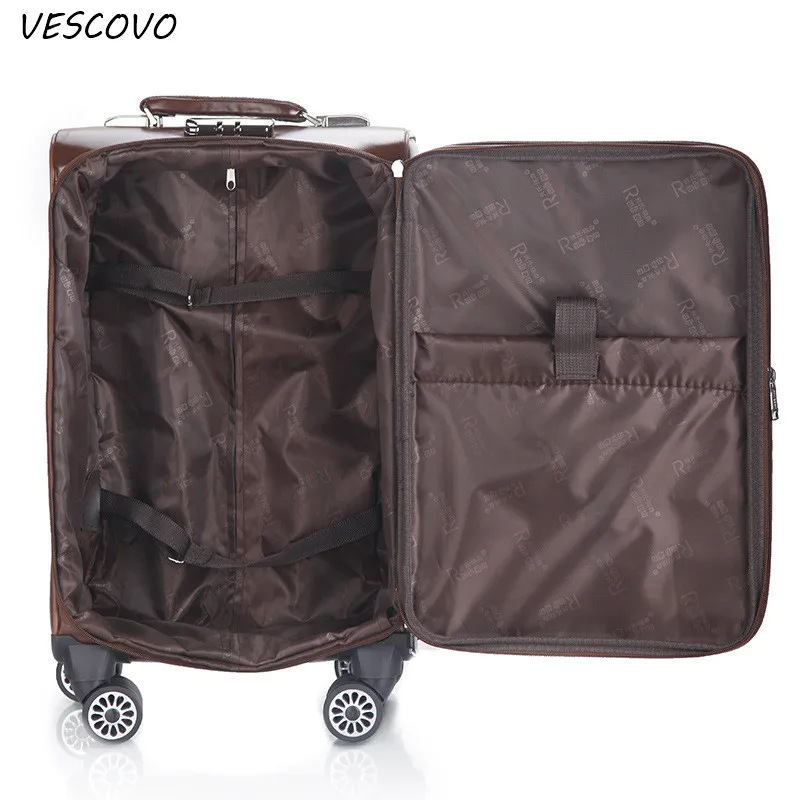 

VESCOVO 16"20"24inch Boarding High quality PU leather Rolling Luggage Spinner brand Travel Suitcase On Wheels