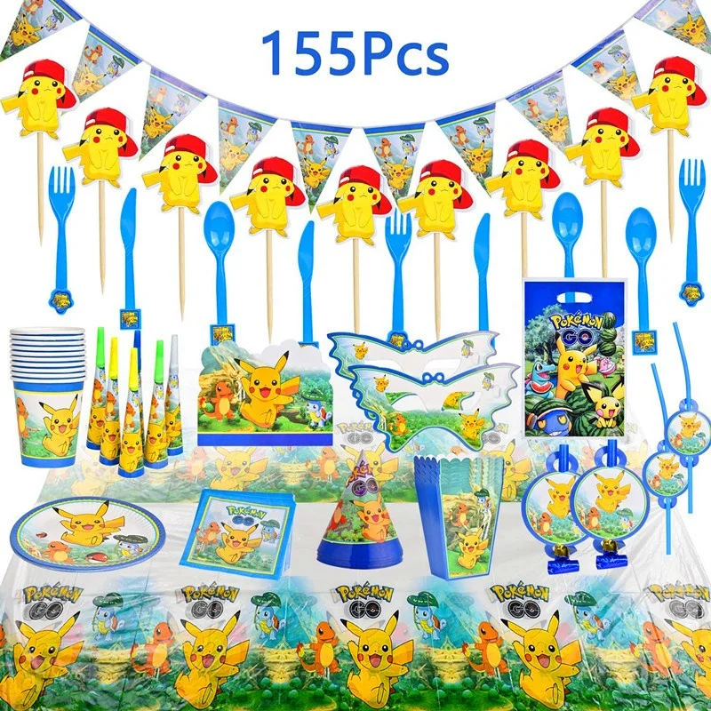 

18 Styles Pokemon Theme Doll Pikachu Birthday Party Decor Disposable Decor Anime Theme Tableware Children's Party Supplies.75z