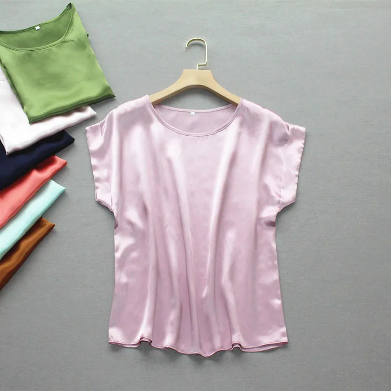 Летняя Высококачественная 100% Шелковая атласная шелковая Офисная Женская блузка