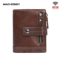 soft genuine leather wallet men wallets casual zipper coin purse with rfid card holder hasp cowhide short wallet for male