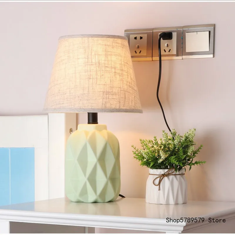 Скандинавская керамическая тканевая художественная настольная лампа