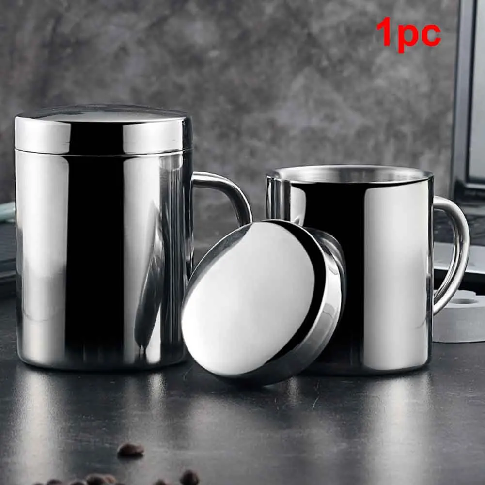 Кухонная кофейная кружка из нержавеющей стали легкая в захвате с крышкой