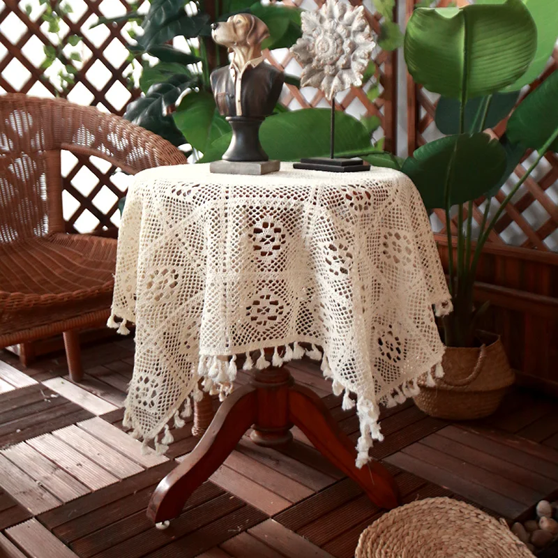 Винтажная скатерть хлопковый крючком чехол ткань для чайного столика столовой