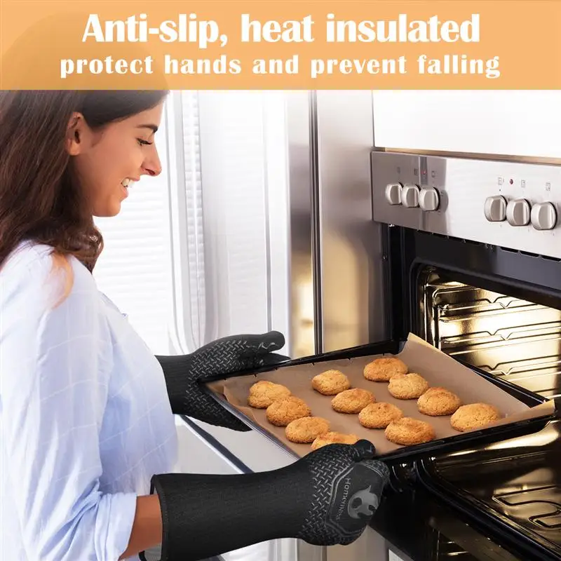 

1 Pair Silicone BBQ Gloves 800/1472 Heat Resistant Grill Gloves Oven Mitts Anti-Scald Gloves For Barbecue Baking Welding