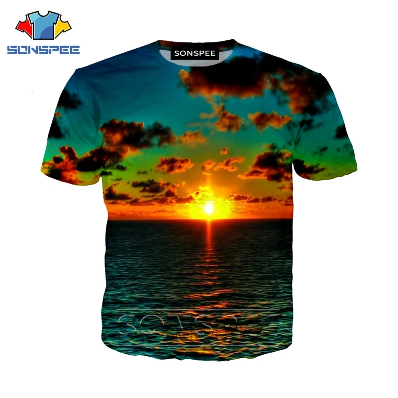 Повседневная футболка с 3D принтом заката уличная одежда для мужчин и женщин