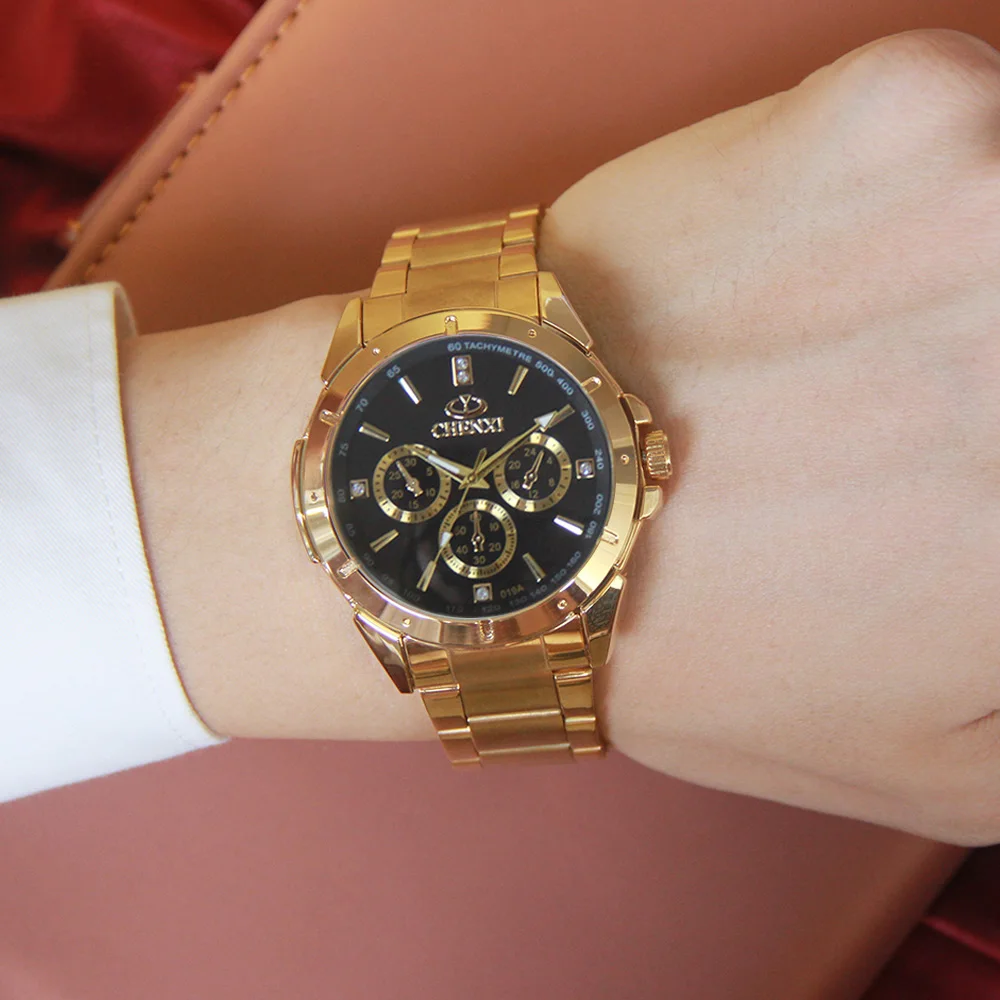 CHENXI роскошные золотые Мужские часы Уникальный платье в деловом стиле наручные