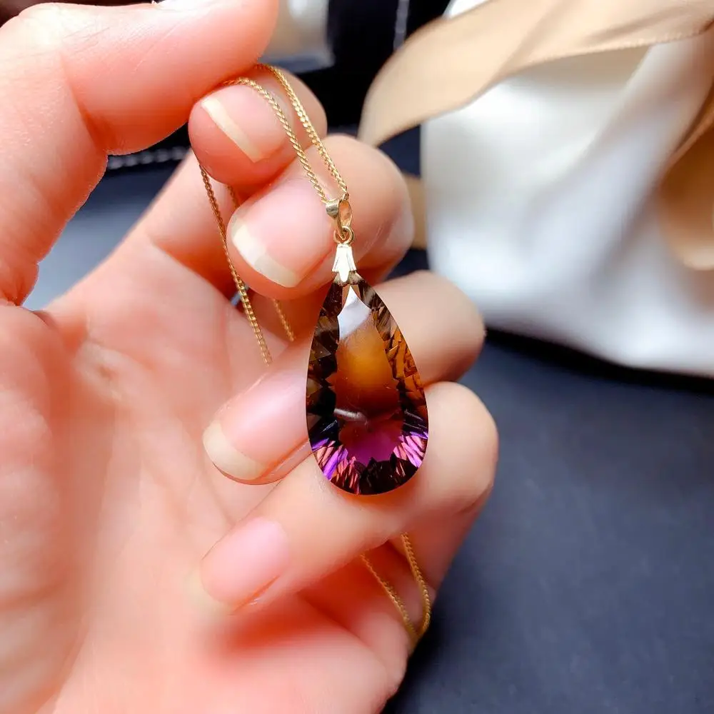 

SHILOVEM 18K подвески из желтого золота с аметрином, классическое изящное женское ожерелье, рождественский подарок, новый 13*25 мм MZ1325881ZJ